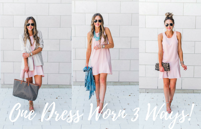 Pink ruffled racerback dress styled 3 ways