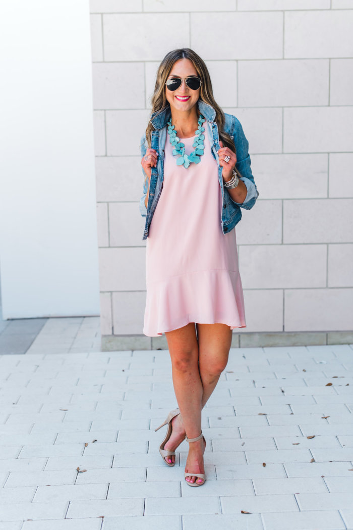 Pink ruffled racerback dress styled 3 ways - Pink Ruffle Dress Worn Three Ways! featured by popular Texas fashion blogger, Style Your Senses