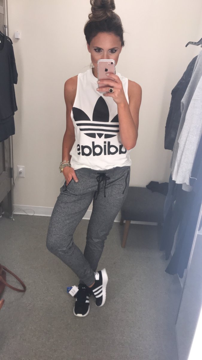 Nordstrom Anniversary Sale featured by popular Texas fashion blogger, Style Your Senses | Adidas Logo Tank + Zella Joggers