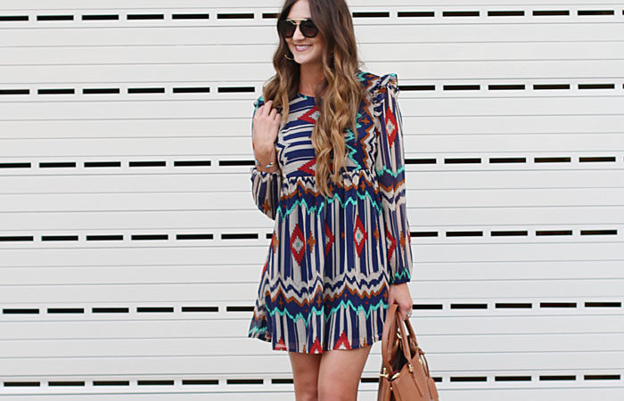 Aztec Dress, Prada PR, Prada Sunglasses, Booties, Tory Burch Robinson