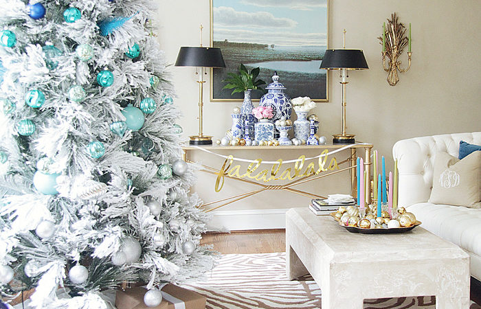 Christmas tree, flocked tree, ombre tree, holiday home tour