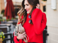 Red Sweater, Valentines Day Outfit, Leather Skirt, Leopard Heels