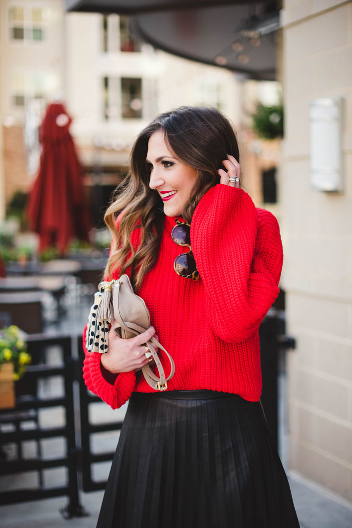 Red Sweater, Valentines Day Outfit, Leather Skirt, Leopard Heels