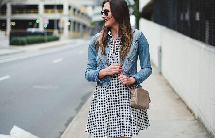 CECE Cynthia Steffe Dress, Gingham Dress, Blogger, Converse, Sam Edelman heels