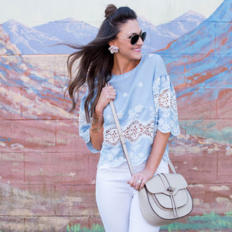 Try pairing this embroidered chambray top with white denim and pink heels for a fun Spring outfit.