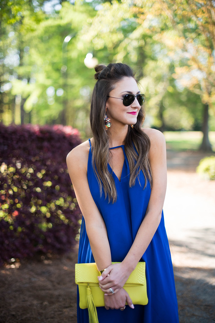 Cobalt Blue Swing Dress + Statement Earrings | Style Your Senses