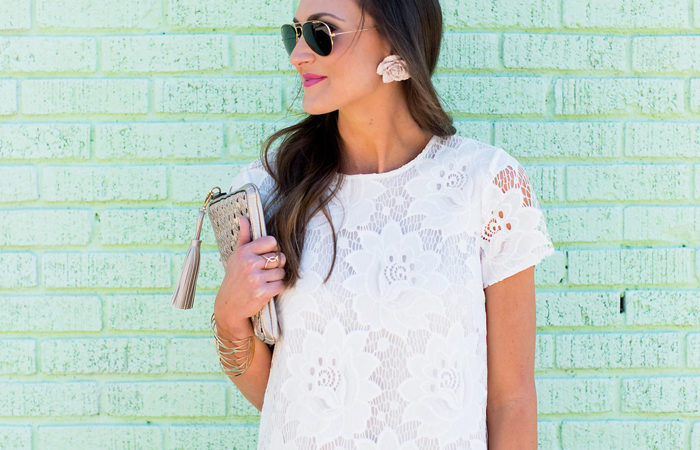 This white lace shift dress is perfect dressed up or down for Spring.