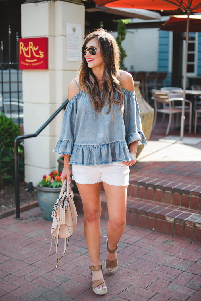 cold shoulder top white denim