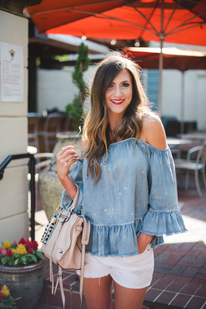 cold shoulder top white denim