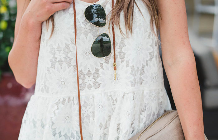 lace peplum top and denim shorts