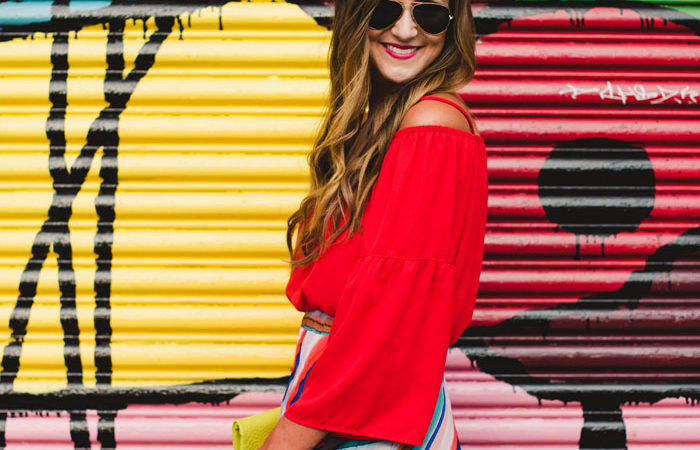 I paired this red cold shoulder top with this colorful maxi skirt for a fun summer #ootd