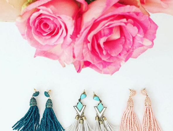 Baublebar pinata tassel drop earrings in teal and blush