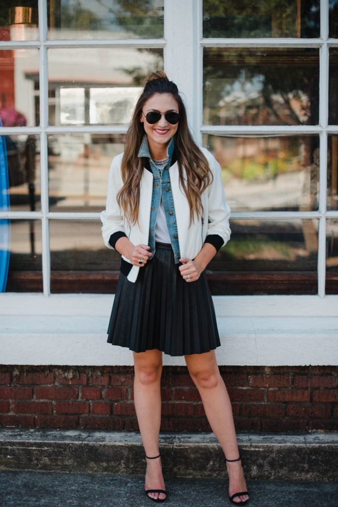 pleated-leather-skirt-bomber-jacket-steet-style-chic