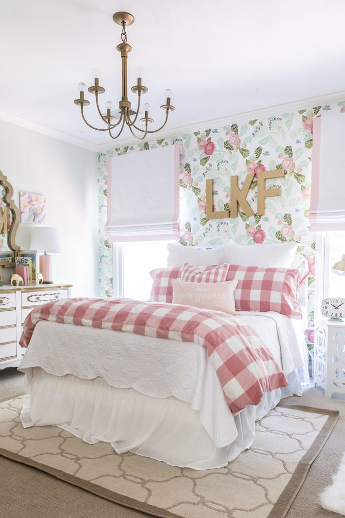 Big girl room reveal with floral wallpaper, gingham bedding and glam pink and gold accessories - Best Fashion Sales That You Should Know About! featured by popular Dallas fashion blogger, Style Your Senses