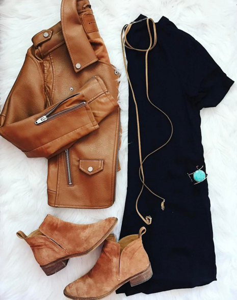 Outfit Inspiration | a cute black dress paired with a moto jacket and boho accessories for a great transitional look