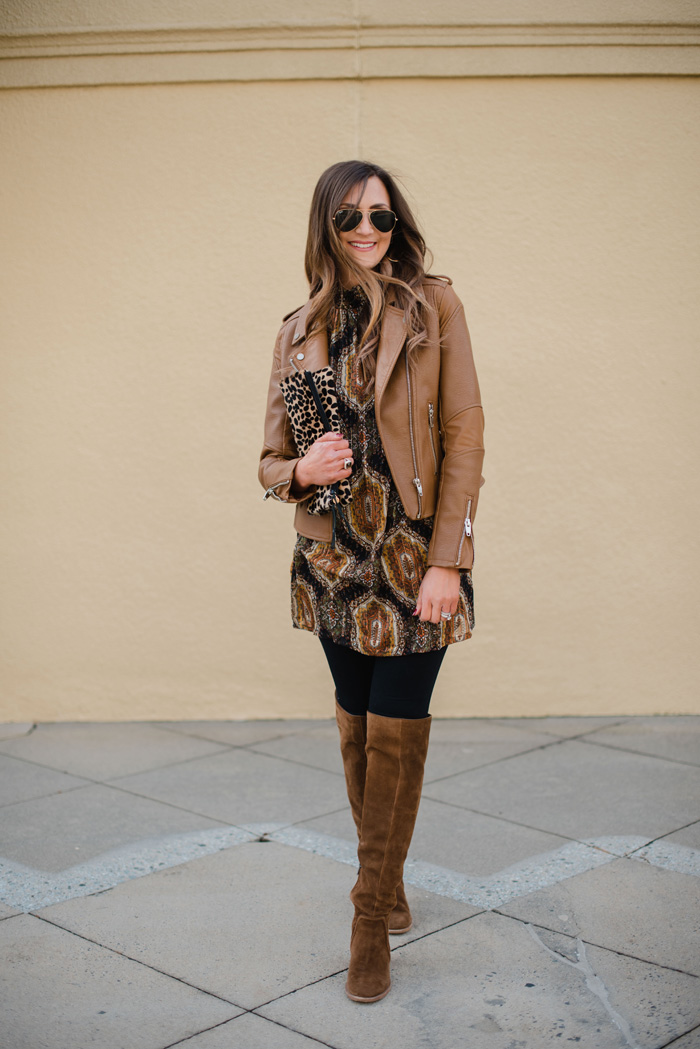 Paisley Shift Dress + Cognac Bomber Jacket | Style Your Senses