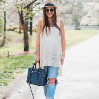 How to wear a lace tunic with boyfriend jeans for a cute Spring transition outfit
