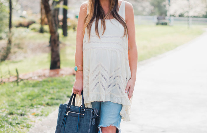 How to wear a lace tunic with boyfriend jeans for a cute Spring transition outfit