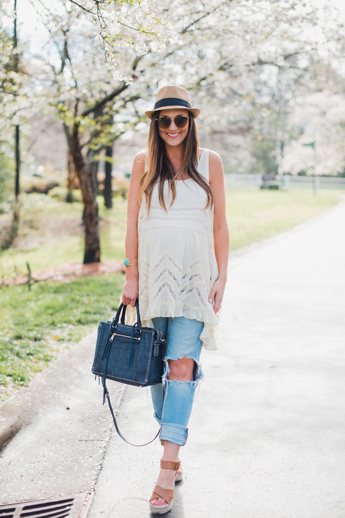 How to wear a lace tunic with boyfriend jeans for a cute Spring transition outfit