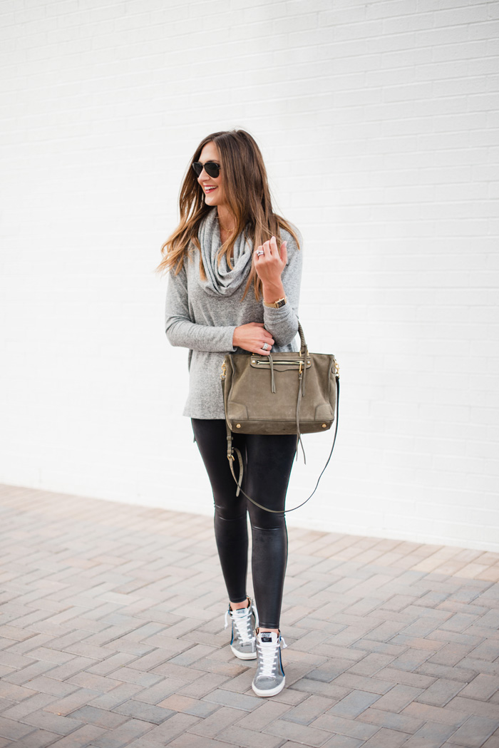 How to Style Faux Leather Spanx Leggings for Fall