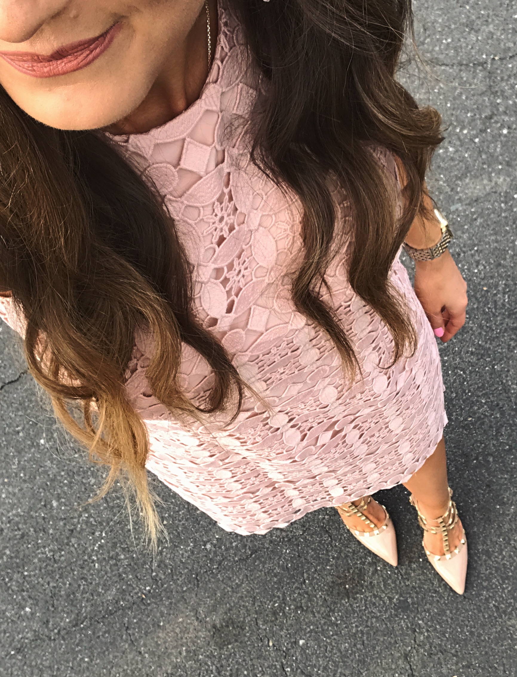 blush pink lace dress