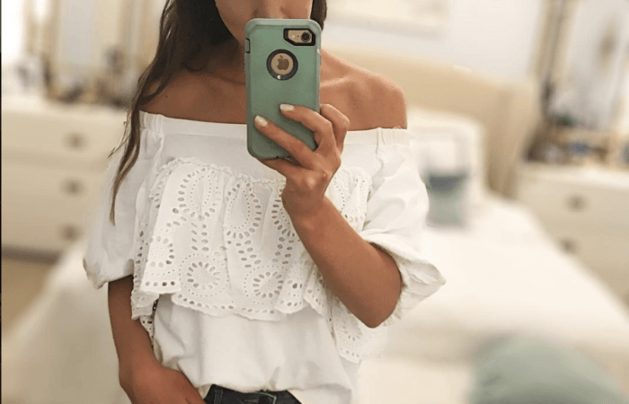 off the shoulder eyelet top