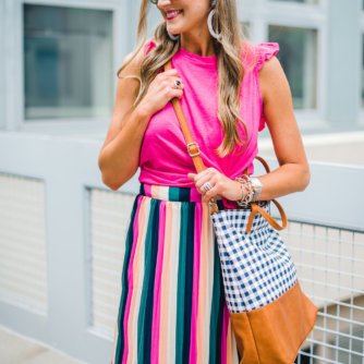 racerback tank with stripe skirt and gingham bag - Gibson X Hi Sugarplum! at NORDSTROM featured by Texas fashion blogger, Style Your Senses - Gibson X Hi Sugarplum! at NORDSTROM featured by Texas fashion blogger, Style Your Senses