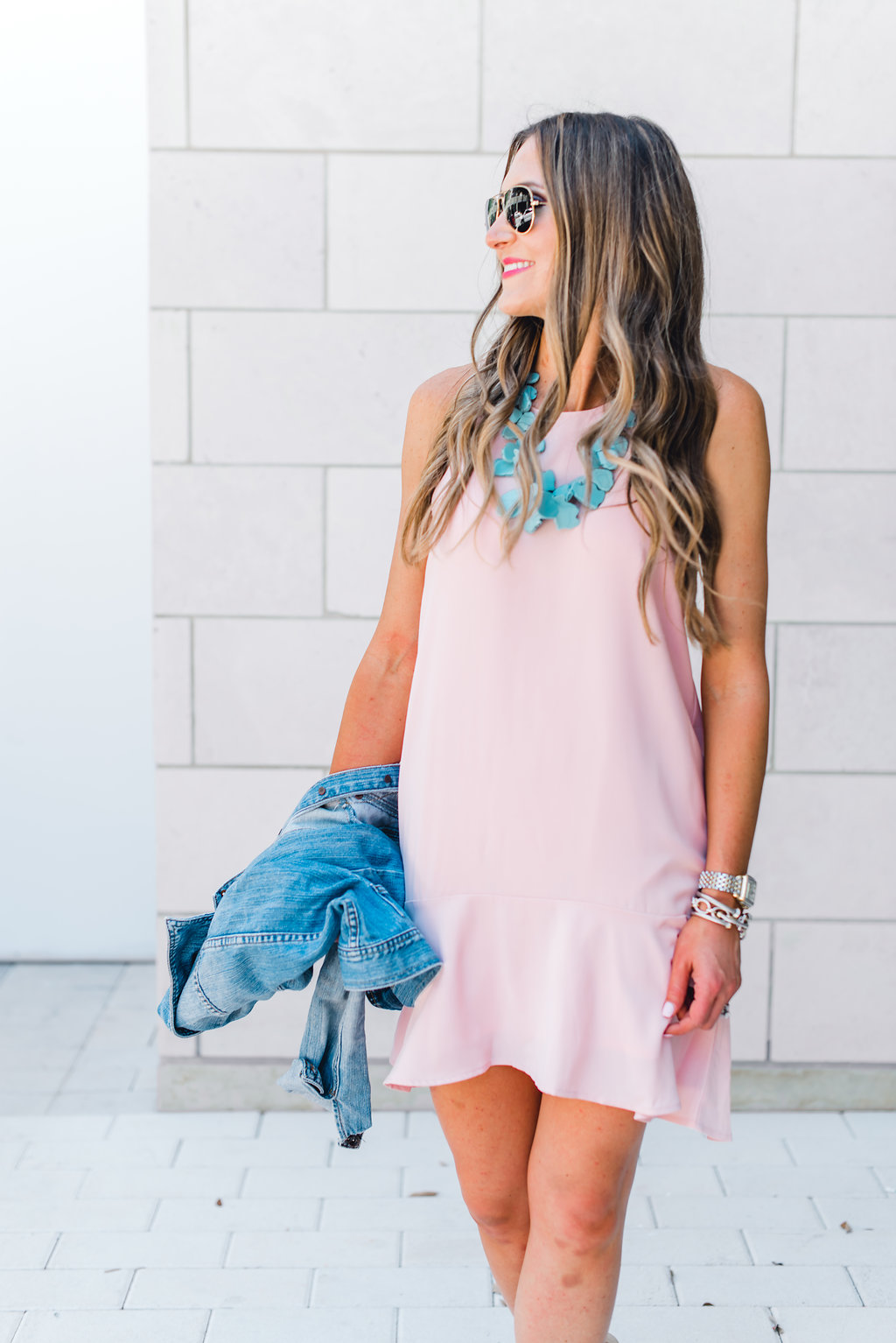 Pink ruffled racerback dress styled 3 ways - Pink Ruffle Dress Worn Three Ways! featured by popular Texas fashion blogger, Style Your Senses