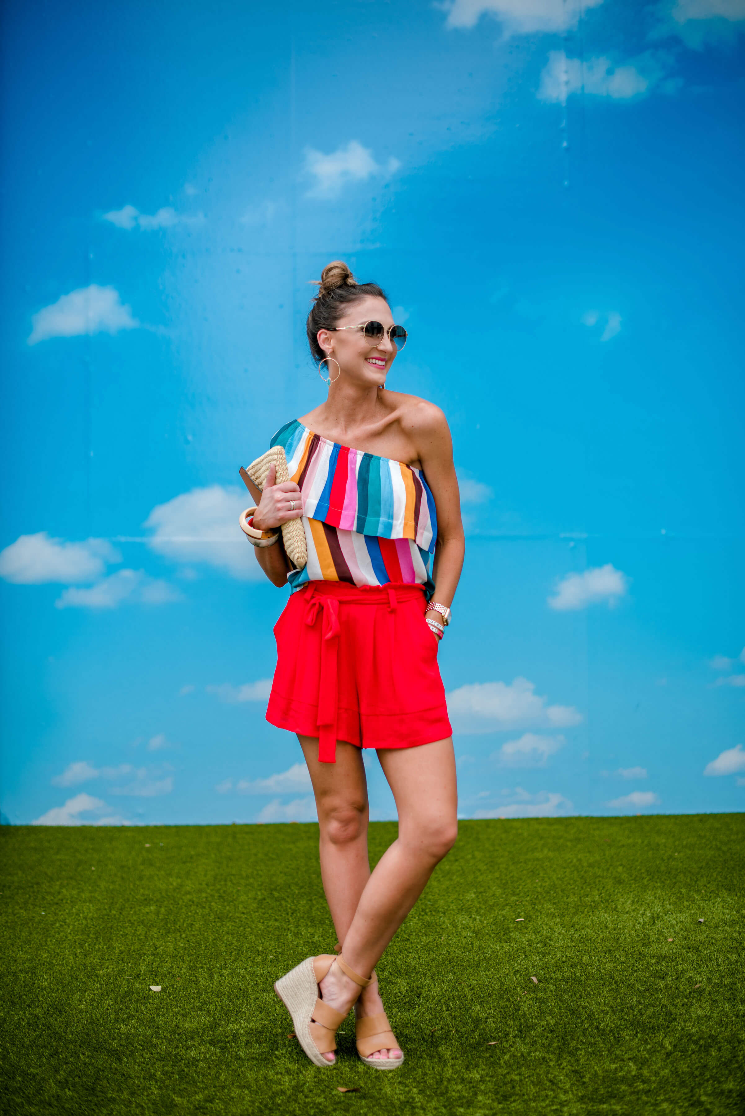 striped one shoulder top + red Shorts | Nordstrom | Style Your Senses