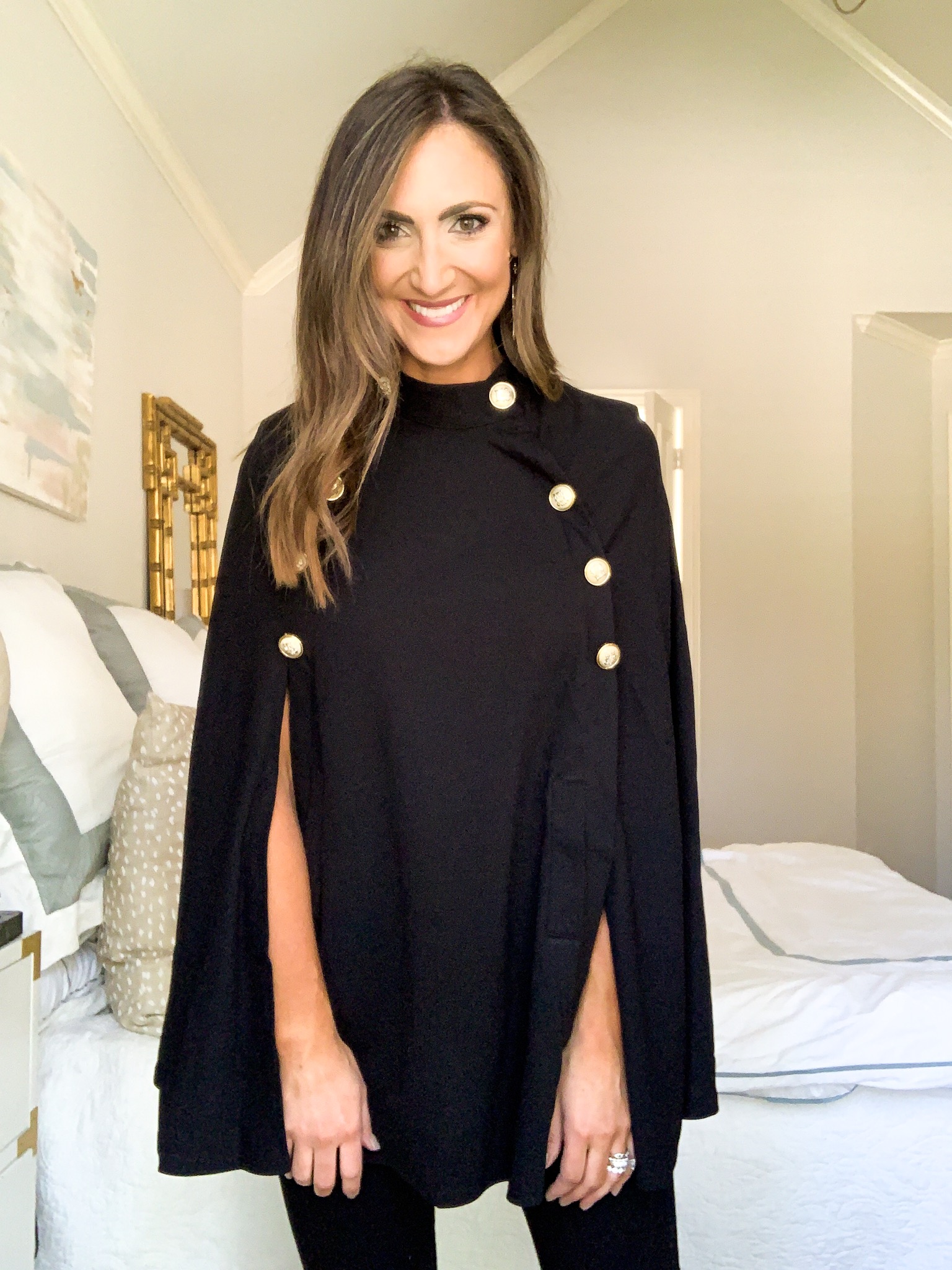 black cape with gold buttons, amazon fashion haul. style your senses