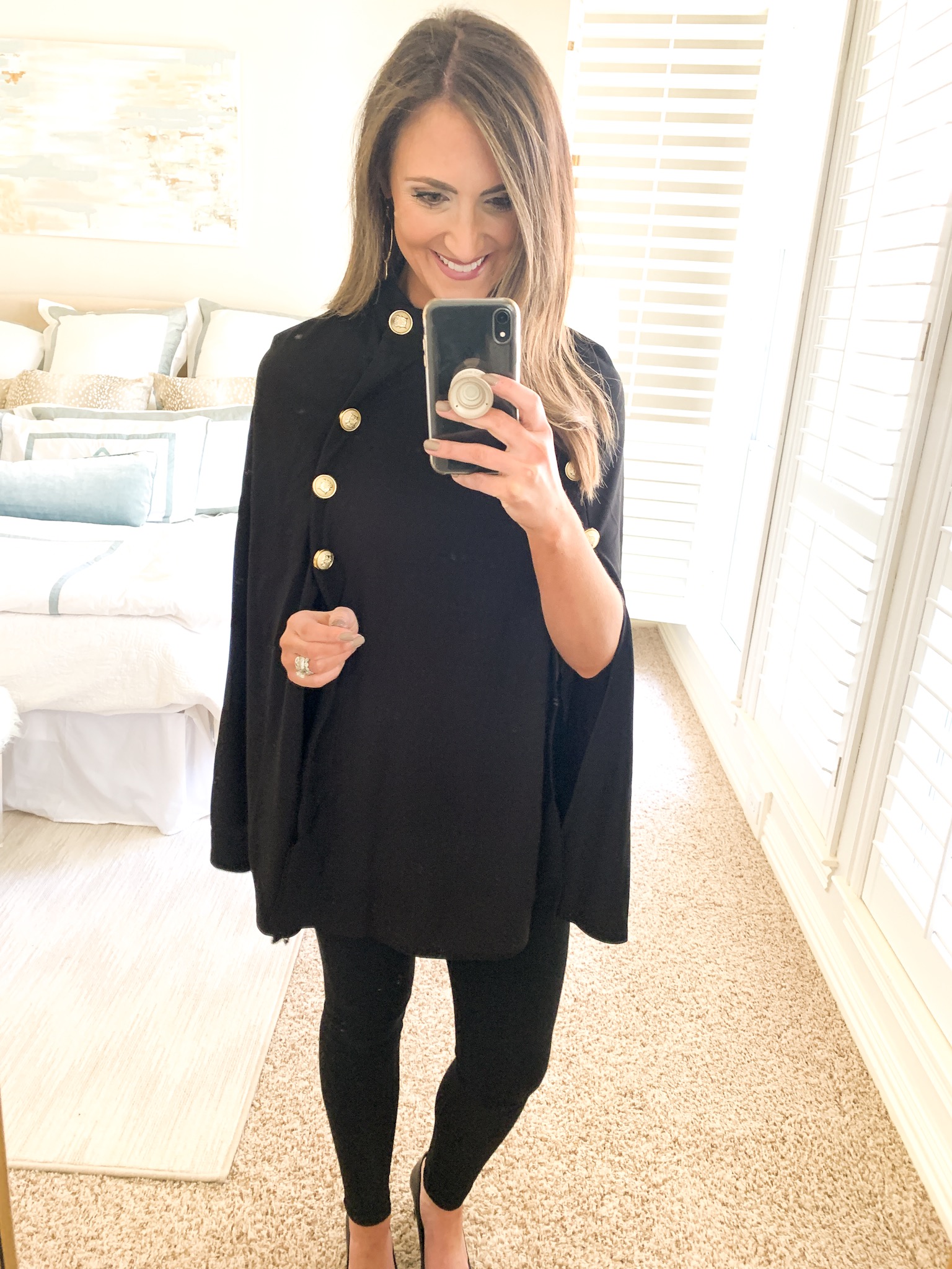 black cape with gold buttons, amazon fashion haul. style your senses