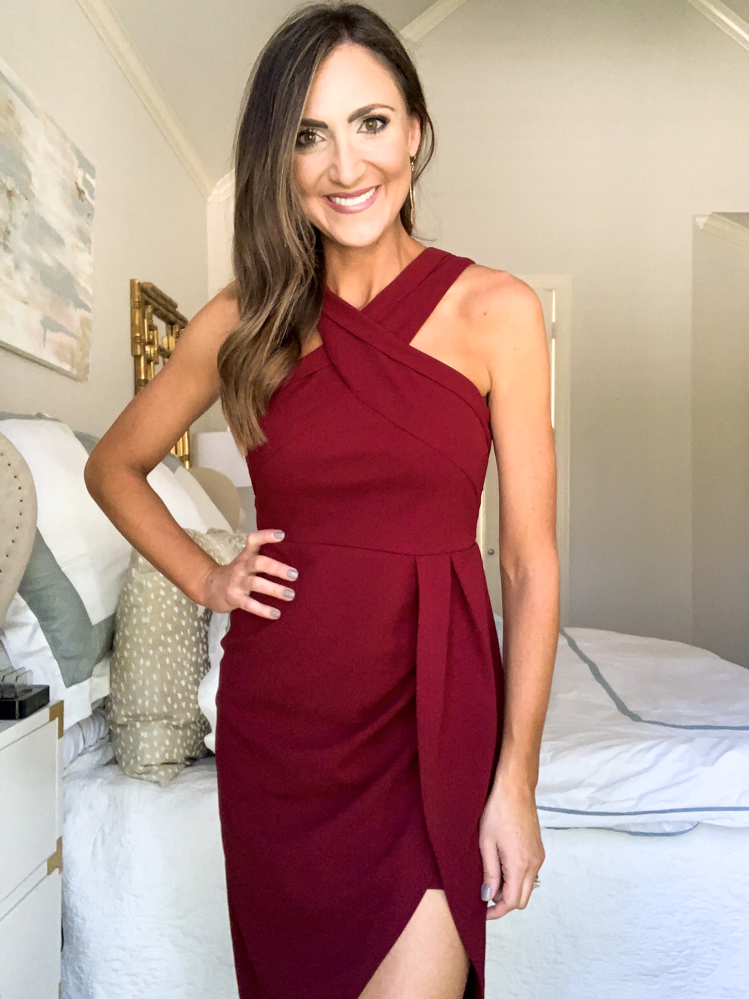 maroon halter dress, cocktail dress, amazon fashion haul, style your senses